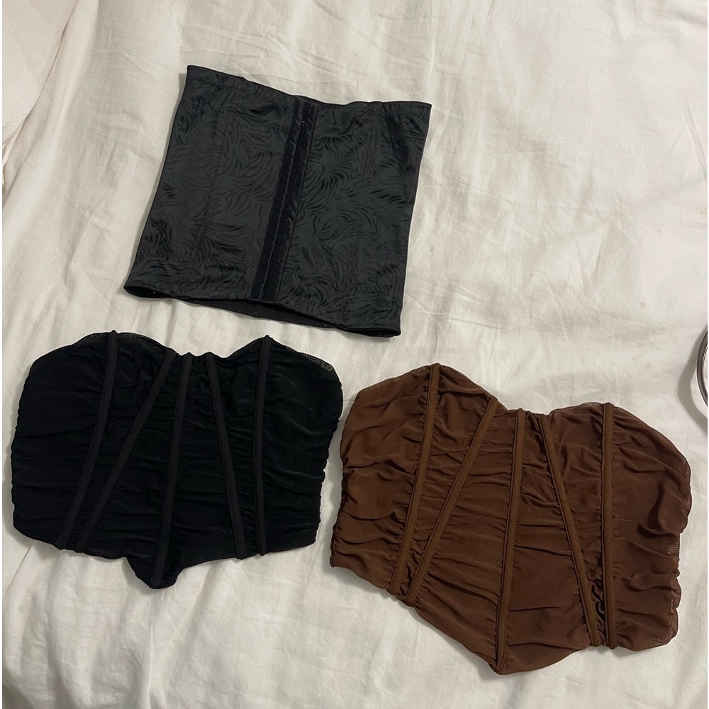 Corset bundle of 3 with 2 black and one brown.